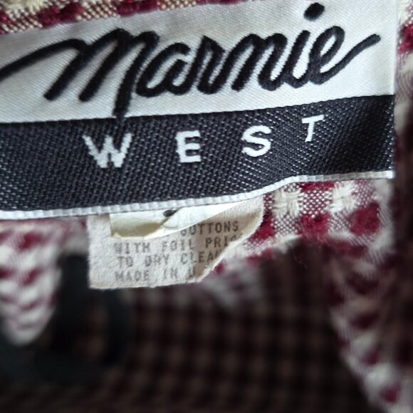 MARMIE WEST (3/4) Vintage 2Pc. Career Suit Burgundy white Gold Button Detail - Picture 9 of 10